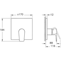 Artema Flow Square Mat Siyah Ankastre Mekanik Duş Bataryası - A4332836 görsel 2