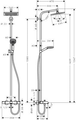 Hansgrohe Crometta E 240 Termostatik Banyo Bataryalı Krom Duş Kolonu 27298000 görsel 2