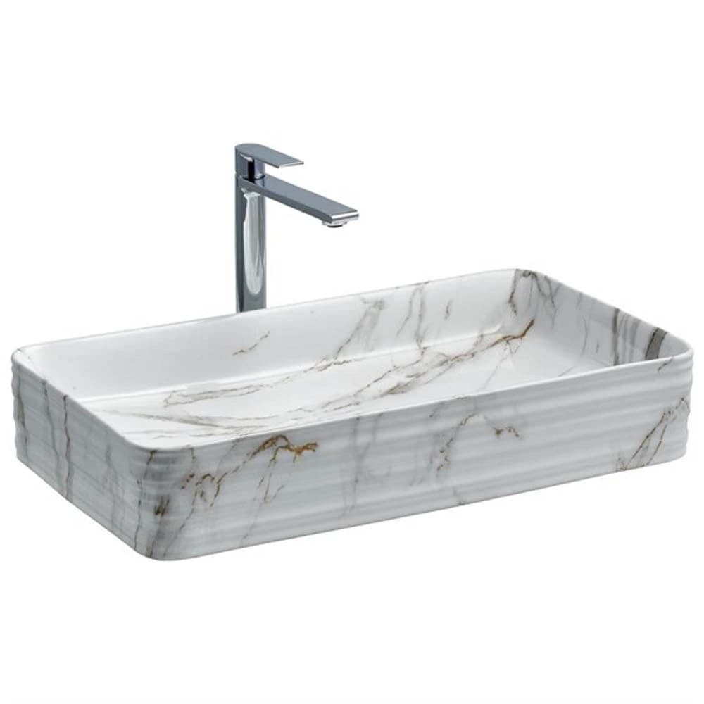 Lena E-2106M1 Beyaz Mermer Tezgah Üstü Lavabo