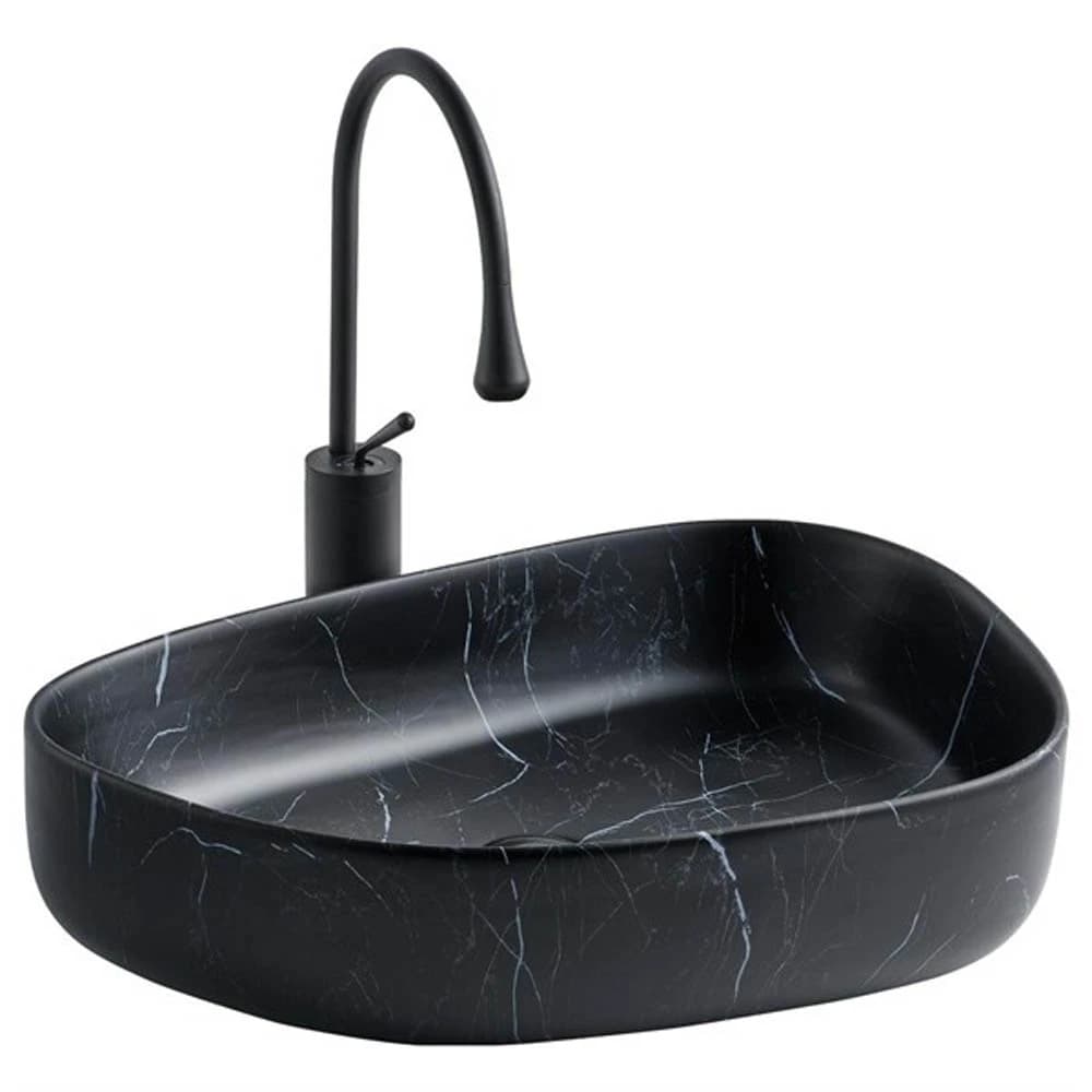 Lena E-2107SM Siyah Mermer Tezgah Üstü Lavabo