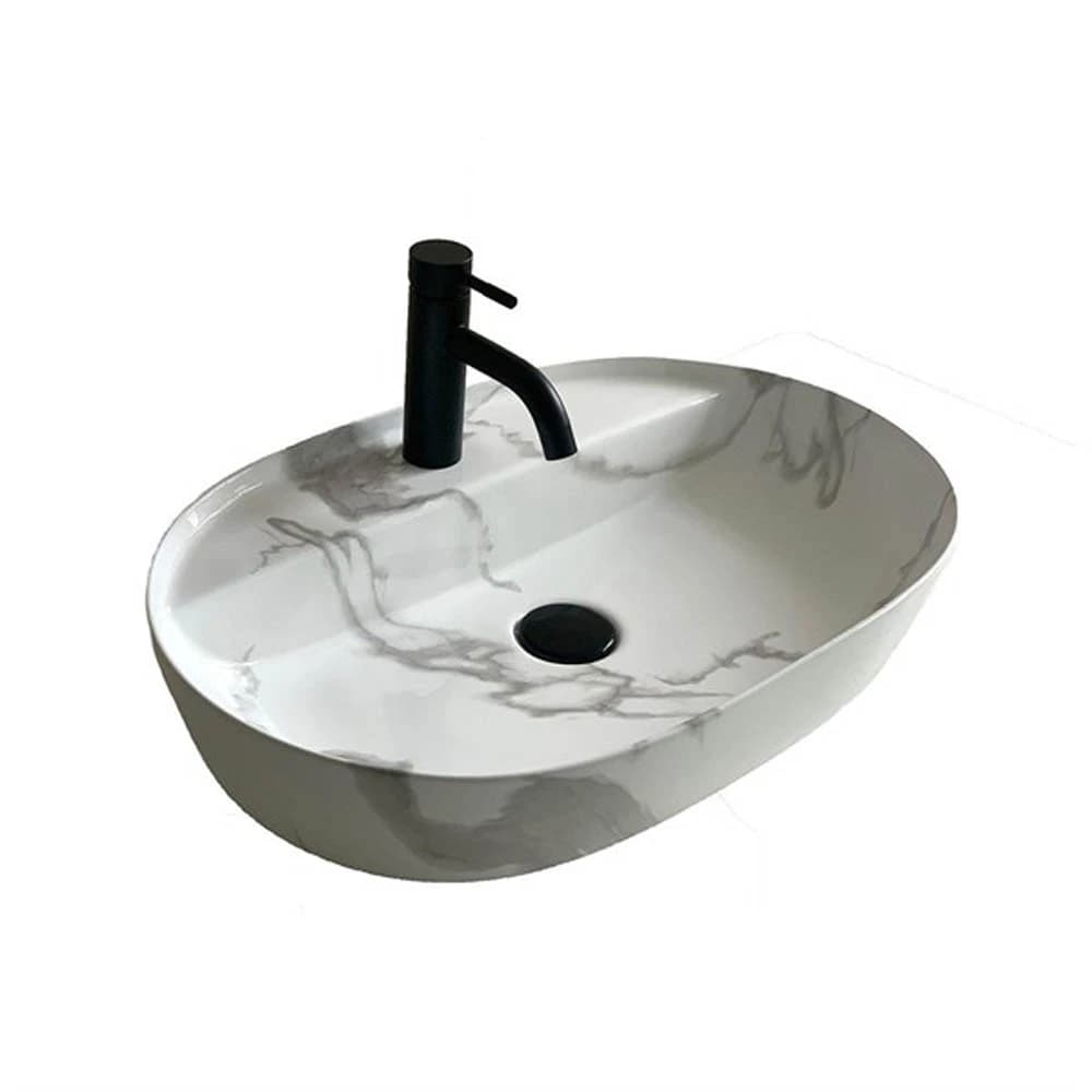 Lena E-2114M1 Beyaz Mermer Tezgah Üstü Lavabo