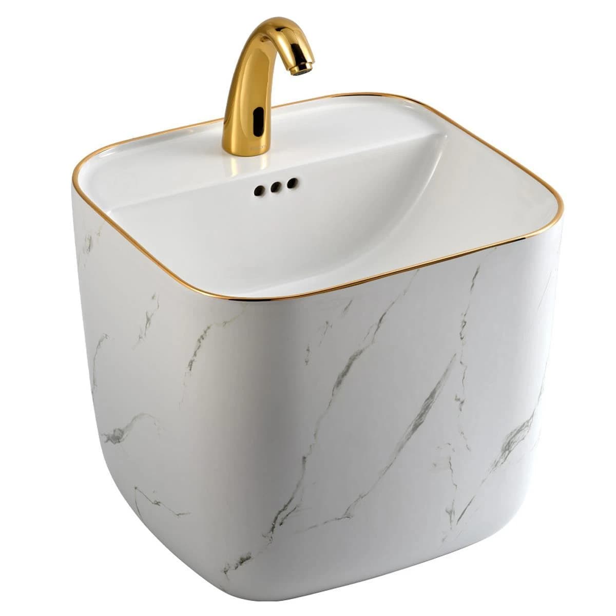 E-251MA Monoblok Lavabo Mermer Desenli Beyaz & Altın