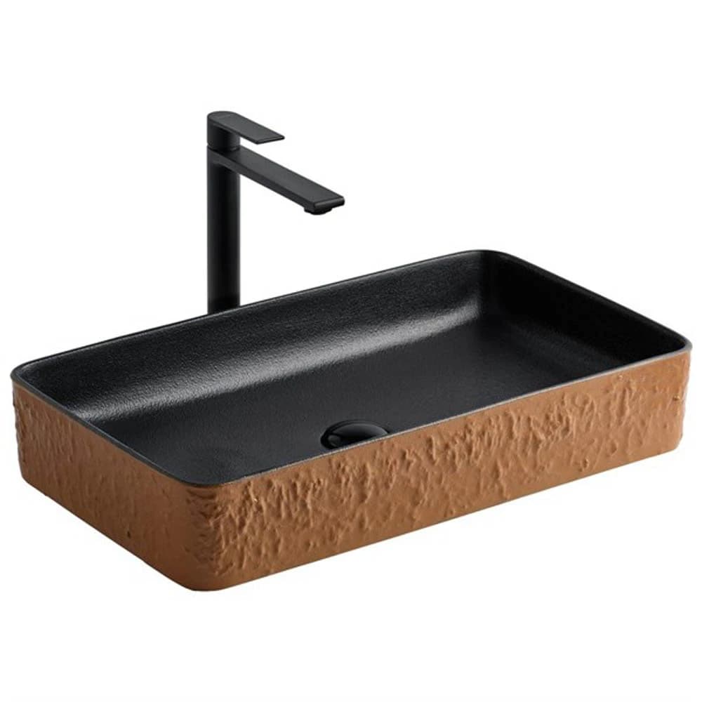 Lena E-4061P Siyah Bej Tezgah Üstü Lavabo