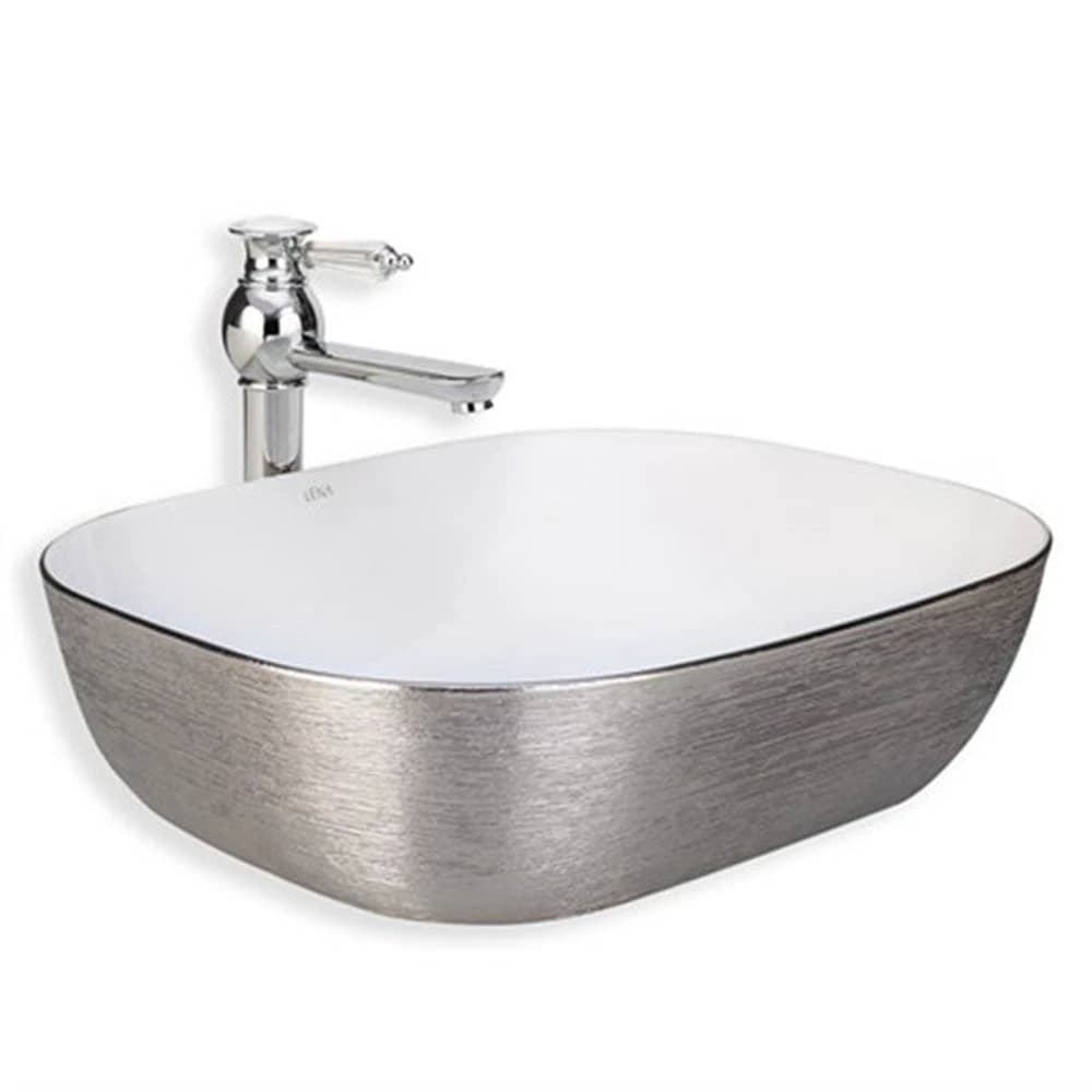Lena E-5003G Gümüş Beyaz Tezgah Üstü Lavabo