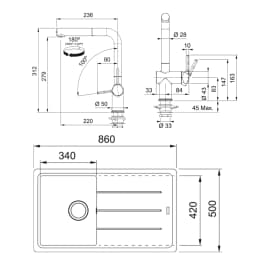 Franke Basis Bfg 611-86 Granit Eviye + Active Plus Doccia 2.0 Armatür (Oyster) görsel 2