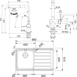 Franke Neptun NEX 611-86 Sağ Damlalıklı Evye + Active Plus Doccia Armatür Seti görsel 2