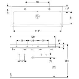Geberit Icon 120X49 Cm Çift Armatür Delikli Etajerli Lavabo - 124020000 görsel 2
