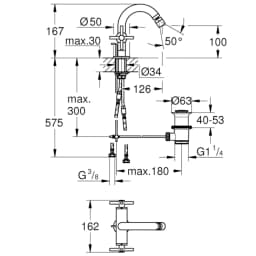 Grohe Atrio New Classic Tek Delikli Bide Bataryası - 24027003 görsel 2