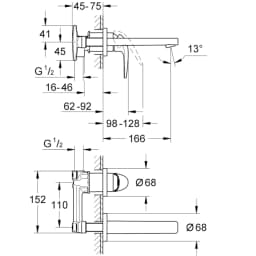 Grohe BauCurve İki Delikli Ankastre Lavabo Bataryası - 20288000 görsel 2