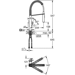 Grohe Eurocube Tek Kumandalı Eviye Bataryası - 31395DC0 görsel 2