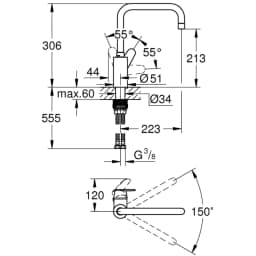Grohe Eurodisc Cosmopolitan Tek Kumandalı Eviye Bataryası - 32259003 görsel 2