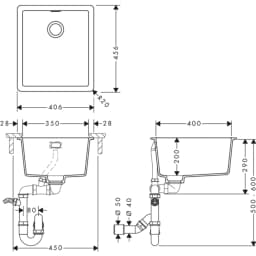 Hansgrohe S52 S520-F350 Grafit Siyahı Ankastre Granit Eviye - 43349170 görsel 2