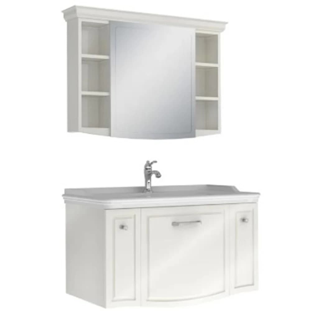 Kale Arte+ 100 Cm Parlak Beyaz Banyo Dolabı Takımı (Krom Kulp)