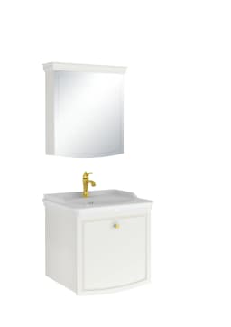 Kale Arte+ 65 Cm Parlak Beyaz Banyo Dolabı Takımı (Altın Kulp) görsel 1