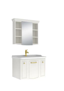 Kale Arte+ 80 Cm Parlak Beyaz Banyo Dolabı Takımı (Altın Kulp) görsel 1
