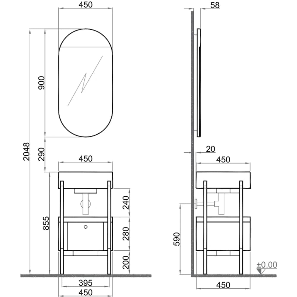 Kale Icon 2.0 50 Cm Yuvarlak Mat Siyah Banyo Dolabı Takımı