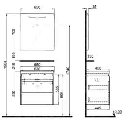 Kale Idea 2.0 65 Cm Pasifik A Çift Çekmeceli Banyo Dolabı Takımı görsel 2