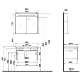 Kale Motion 80 Cm Antrasit-Ceviz Banyo Dolabı Takımı görsel 2