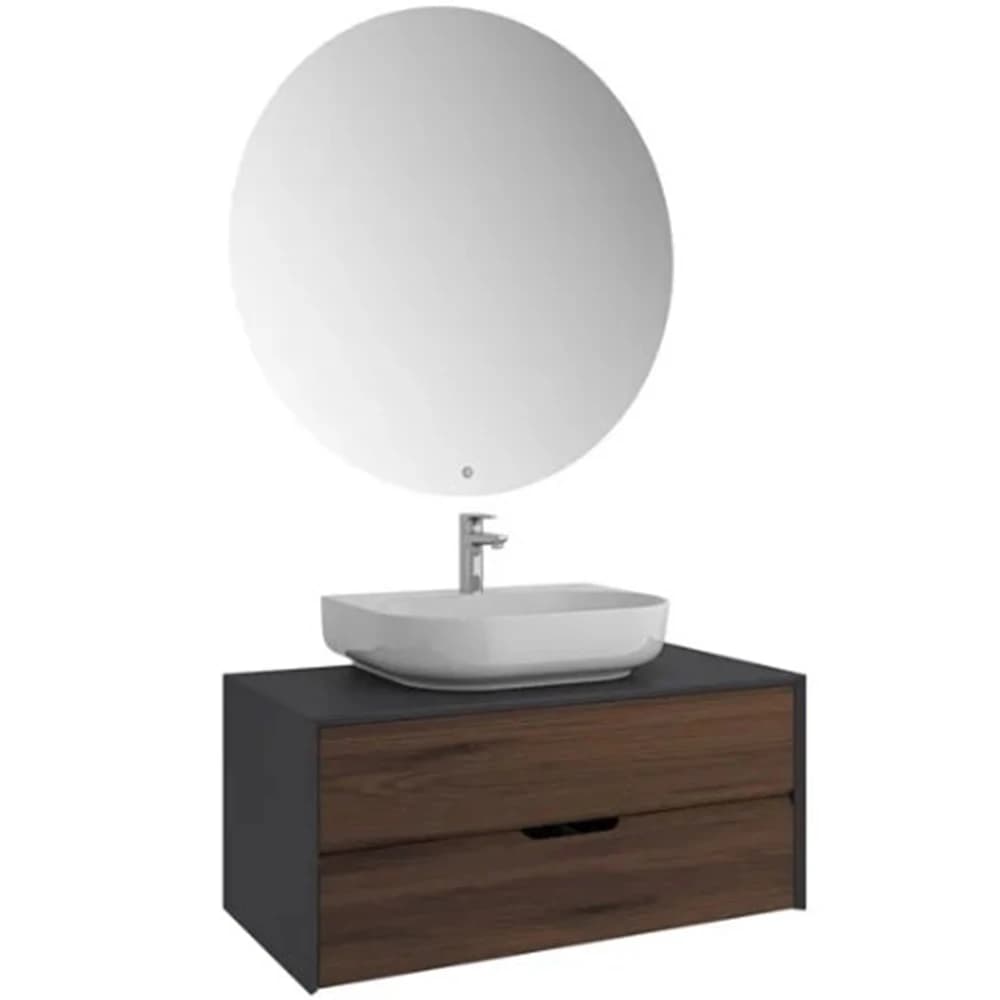 Kale Zero 2.0 100 Cm Antrasit-Ceviz Banyo Dolabı Takımı