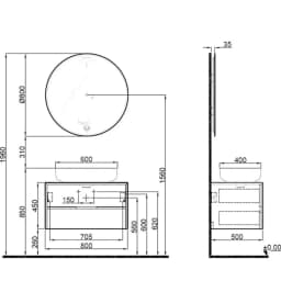 Kale Zero 2.0 80 Cm Beyaz-Meşe Banyo Dolabı Takımı görsel 2
