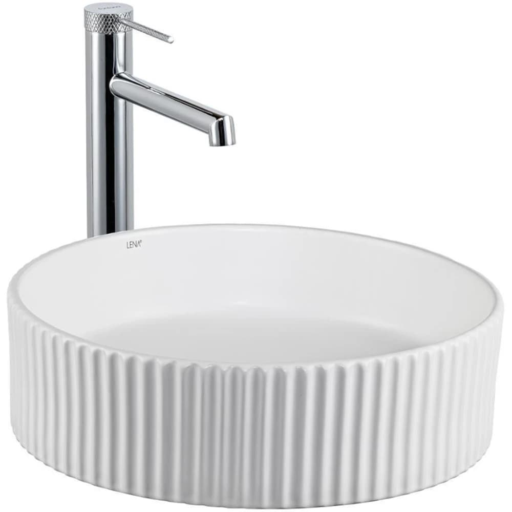 Lena E-W1001MB 40 Cm Yuvarlak Mat Beyaz Tezgah Üstü Lavabo