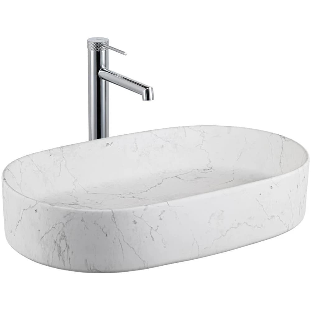 Lena E-W1202M8 60x37 Cm Mat Beyaz Mermer Desenli Tezgah Üstü Lavabo