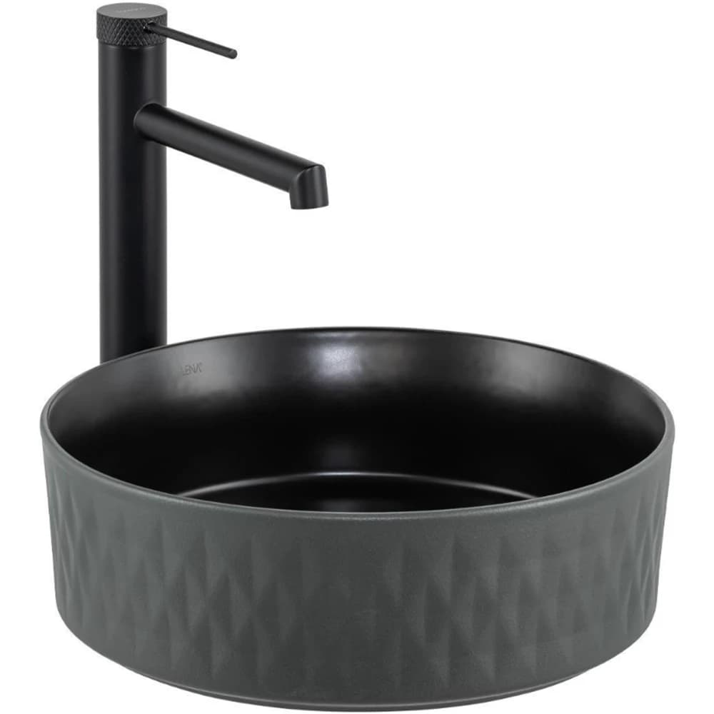 Lena E-W5001GS 36 Cm Mat Gri-Siyah Yuvarlak Tezgah Üstü Lavabo