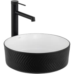 Lena E-W5002SB 36 Cm Mat Siyah-Beyaz Yuvarlak Tezgah Üstü Lavabo görsel 1