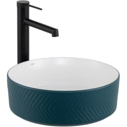 Lena E-W5002YB 36 Cm Mat Yeşil-Beyaz Yuvarlak Tezgah Üstü Lavabo görsel 1