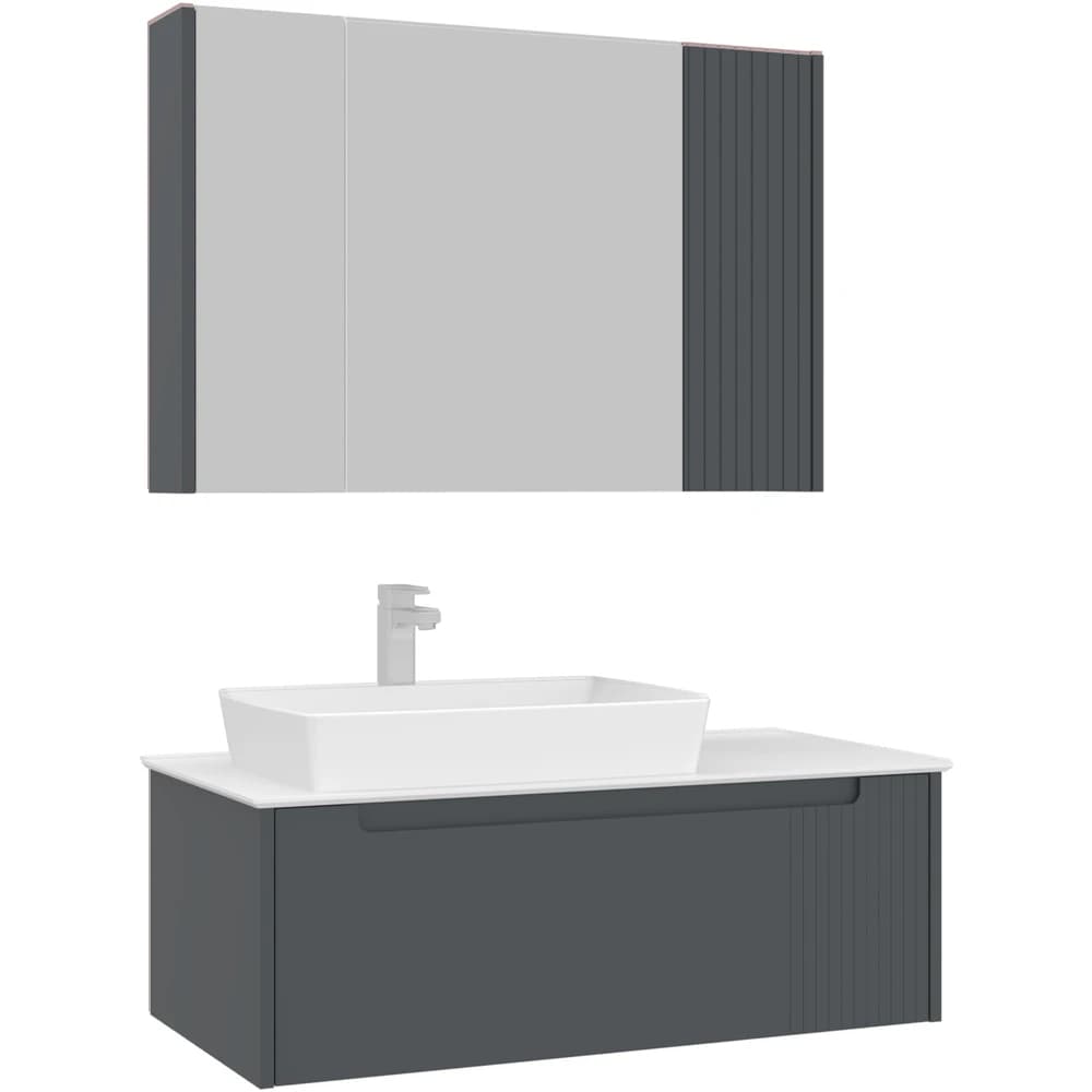 Orka Biella 100 Cm Mat Antrasit Banyo Dolabı Takımı - 5009888