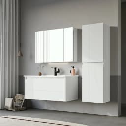 Orka Likya 100 Cm Mat Beyaz Banyo Dolabı Takımı görsel 3