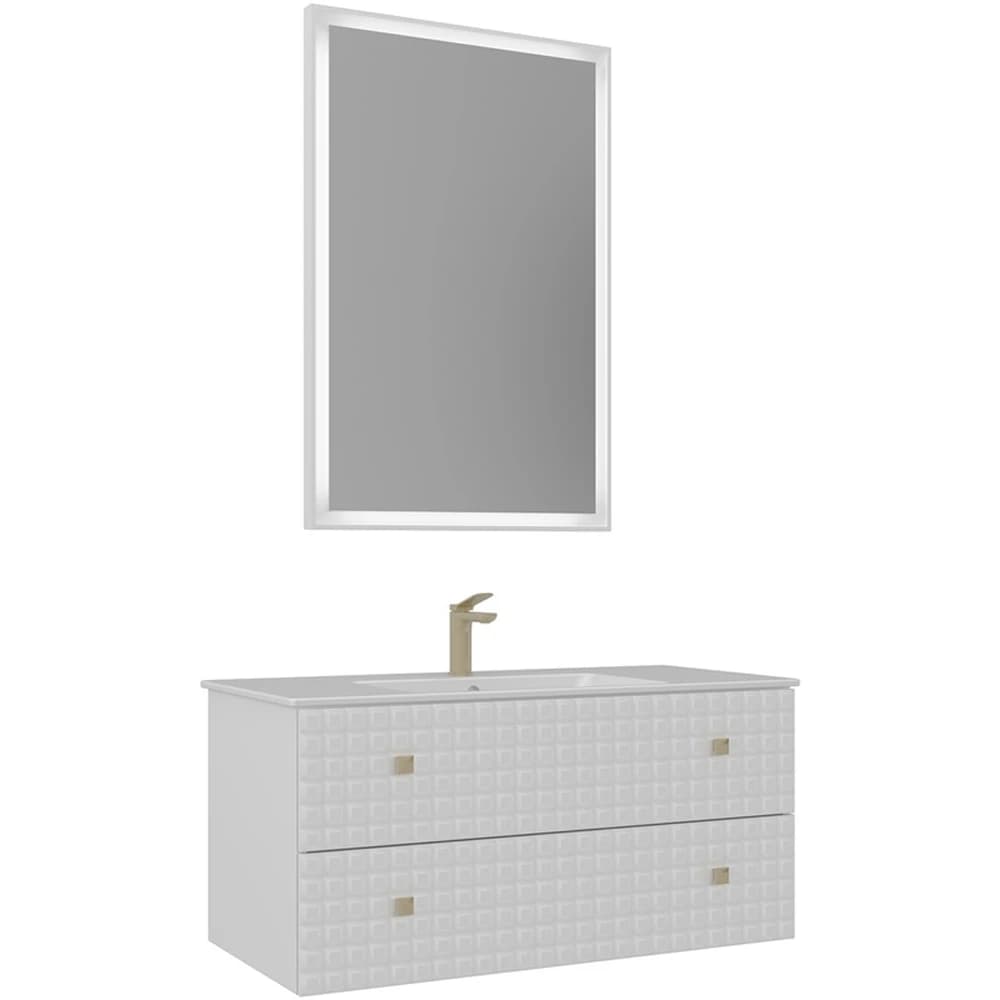 Orka Lipari 100 Cm Mat Beyaz Banyo Dolabı Takımı (Altın Kulp) - 5007304