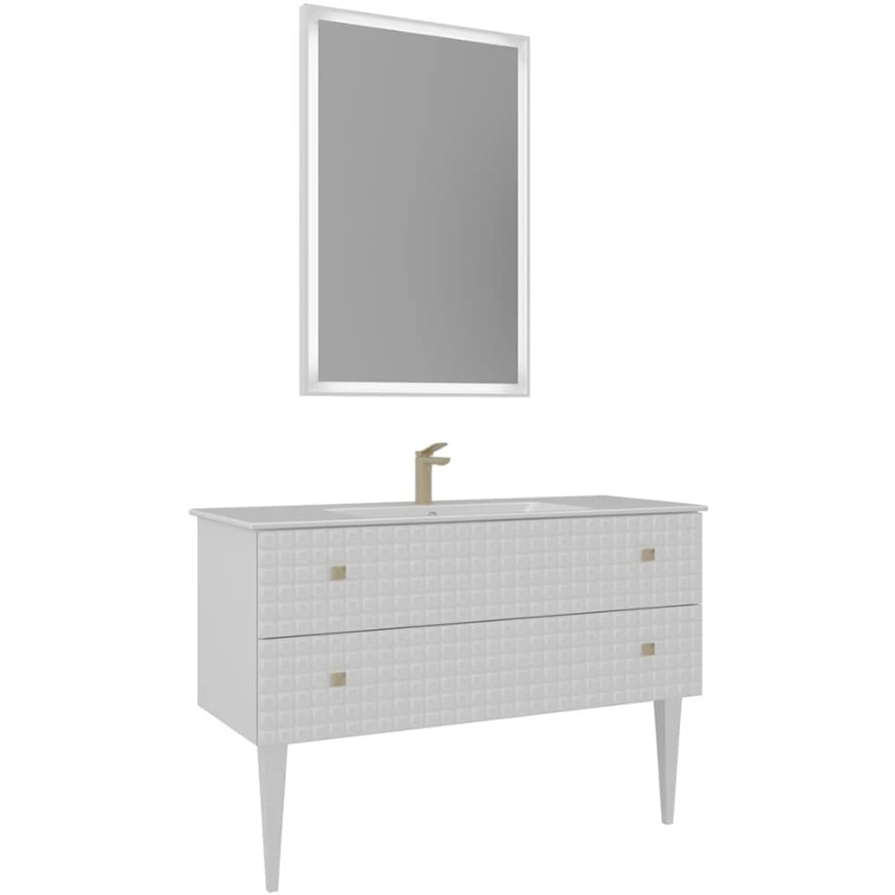 Orka Lipari 120 Cm Mat Beyaz Banyo Dolabı Takımı (Altın Kulp) - 5007348