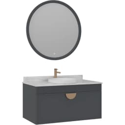 Orka Molino 100 Cm Antrasit Banyo Dolabı Takımı (Altın Kulp) görsel 1