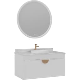 Orka Molino 100 Cm Beyaz Banyo Dolabı Takımı (Altın Kulp) görsel 1