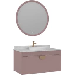 Orka Molino 100 Cm Pudra Banyo Dolabı Takımı (Altın Kulp) görsel 1