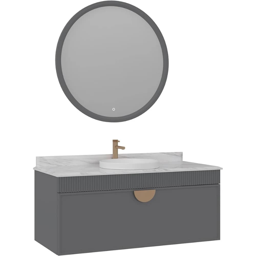 Orka Molino 120 Cm Gri Banyo Dolabı Takımı (Altın Kulp)