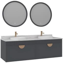 Orka Molino 160 Cm Antrasit Banyo Dolabı Takımı (Altın Kulp) görsel 1