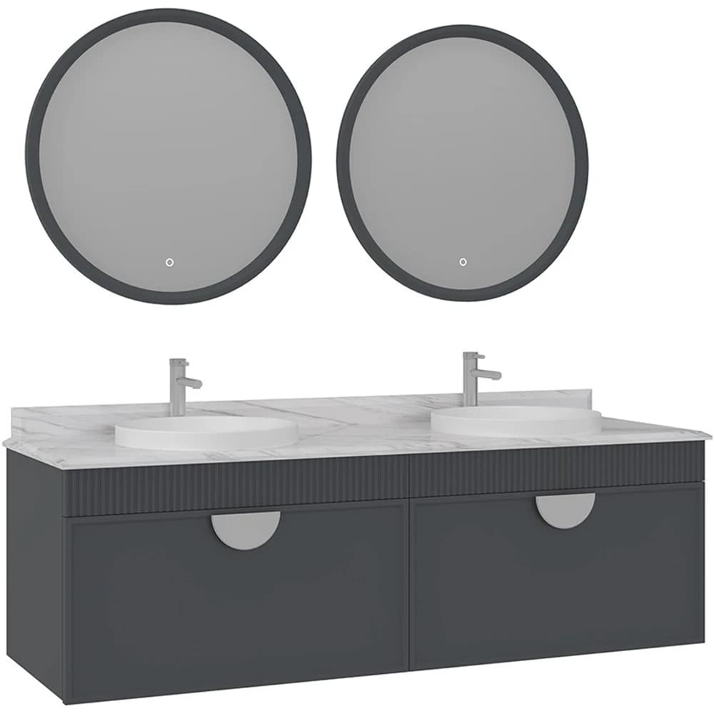 Orka Molino 160 Cm Antrasit Banyo Dolabı Takımı (Krom Kulp)