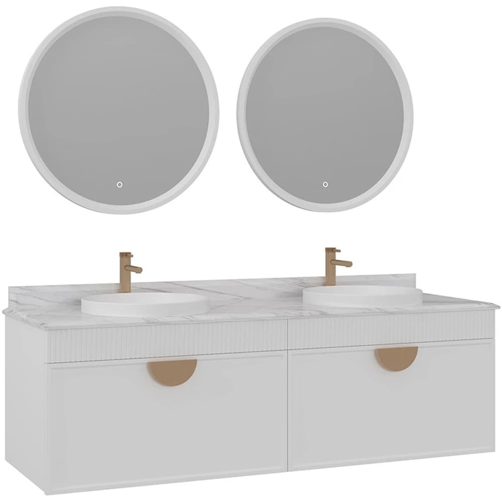 Orka Molino 160 Cm Beyaz Banyo Dolabı Takımı (Altın Kulp)