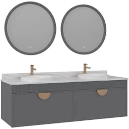 Orka Molino 160 Cm Gri Banyo Dolabı Takımı (Altın Kulp) görsel 1