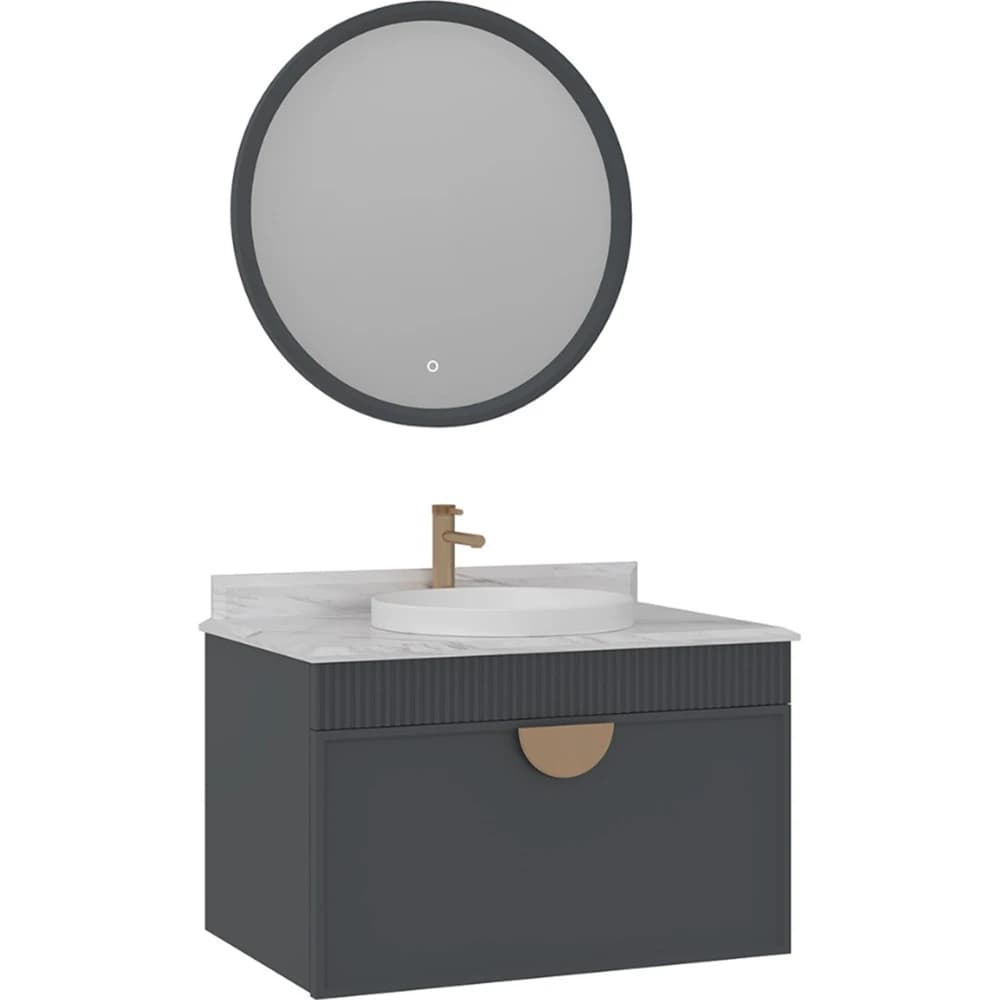 Orka Molino 80 Cm Antrasit Banyo Dolabı Takımı (Altın Kulp)