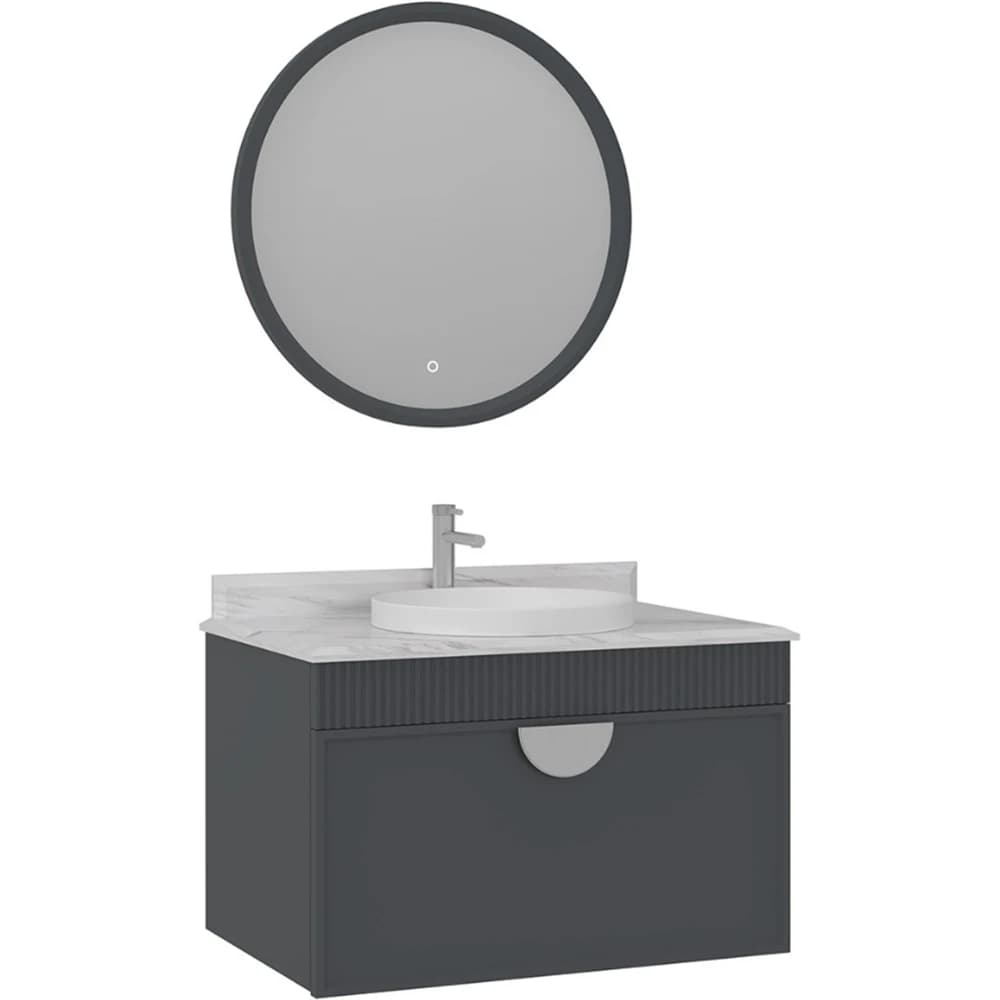 Orka Molino 80 Cm Antrasit Banyo Dolabı Takımı (Krom Kulp)
