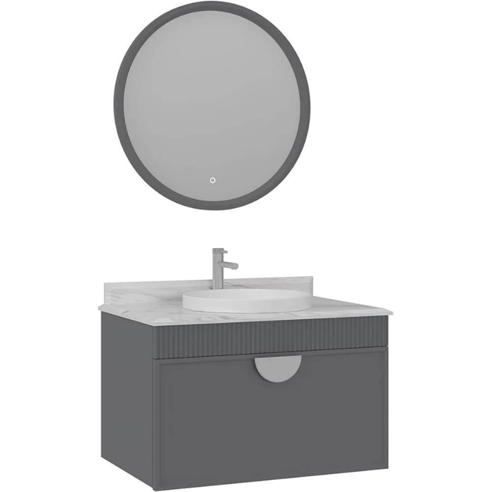 Orka Molino 80 Cm Gri Banyo Dolabı Takımı (Krom Kulp)