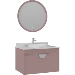 Orka Molino 80 Cm Pudra Banyo Dolabı Takımı (Krom Kulp) görsel 1
