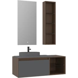 Orka Pacific 110 Cm Mat Gri-Moka Meşe Banyo Dolabı Takımı (Sol) görsel 1