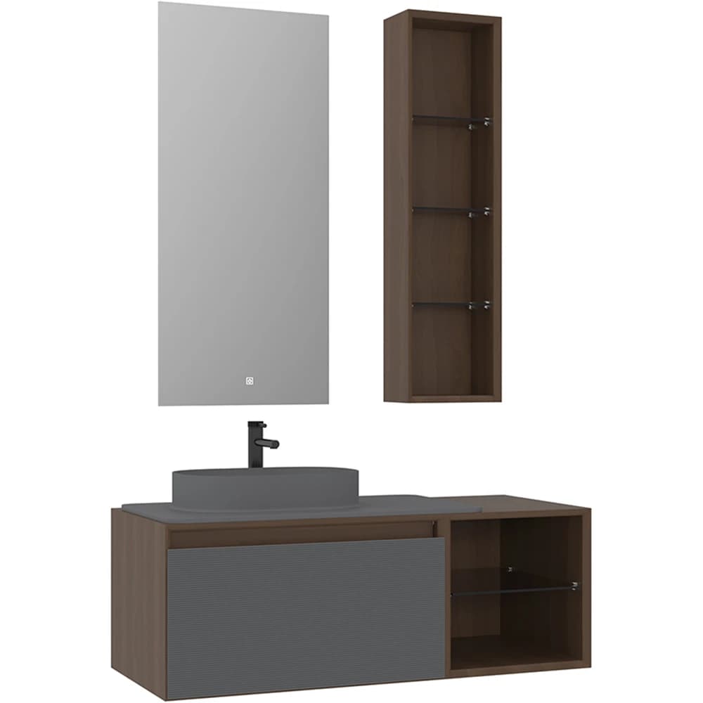 Orka Pacific 110 Cm Mat Gri-Moka Meşe Banyo Dolabı Takımı (Sol)