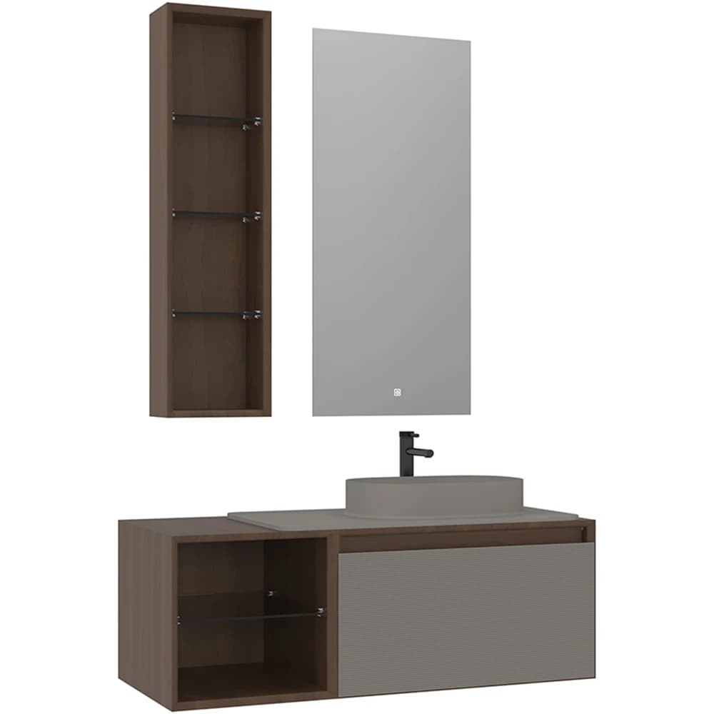 Orka Pacific 110 Cm Mat Vizon-Moka Meşe Banyo Dolabı Takımı (Sağ)