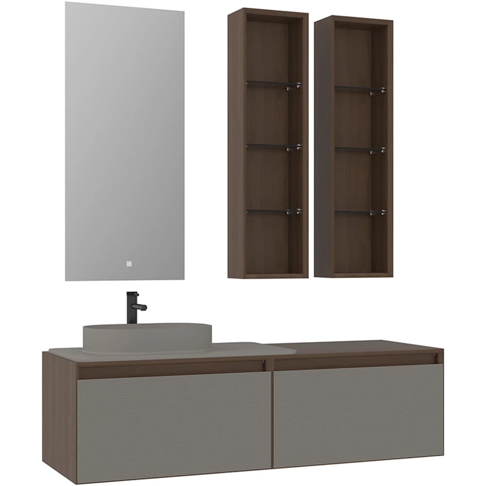 Orka Pacific 140 Cm Mat Vizon-Moka Meşe Banyo Dolabı Takımı (Sol)
