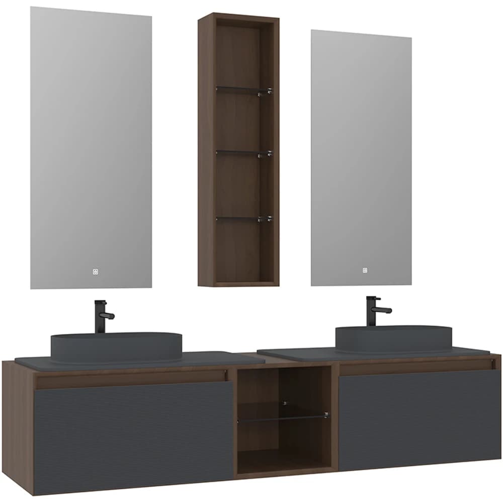 Orka Pacific 180 Cm Mat Antrasit-Moka Meşe Banyo Dolabı Takımı
